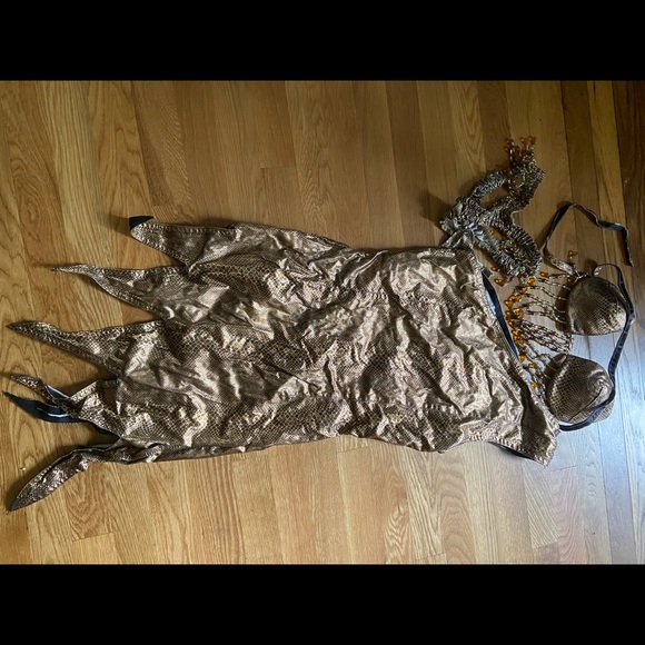 Vintage 80s Gold Snake Skin 4 Pc Beaded Belly Dance Cabaret S - Picture 8 of 10